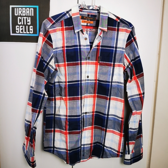 Ben Sherman Other - Ben Sherman Shirt S Mens Cheque Blue Red Pattern buttonup